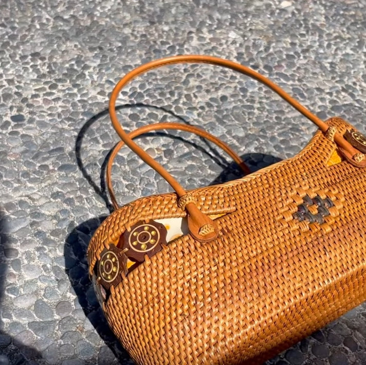 Top Handle Natural Rattan Bag