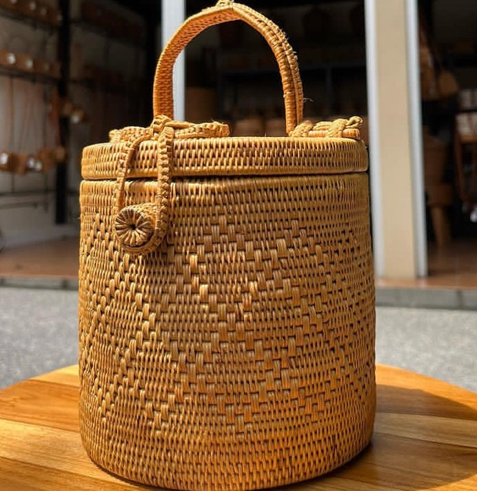 Natural Rattan Handwoven Cylinder Bag