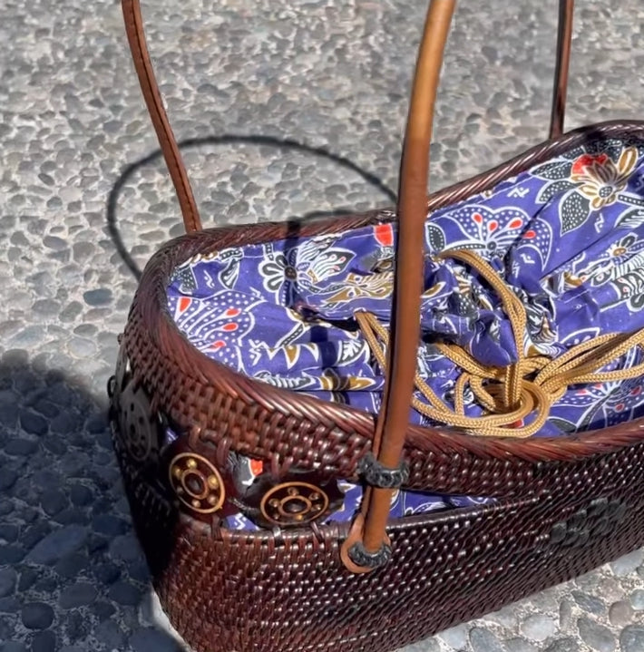 Dark Dyed Rattan Bali Handbag
