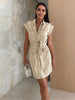 Beige Denim Mini Overall Dress with Cargo Pockets
