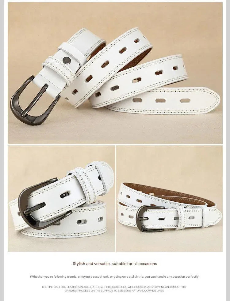 Women’s Genuine Cowhide Hollow Pin Belt 2.8cm Wide