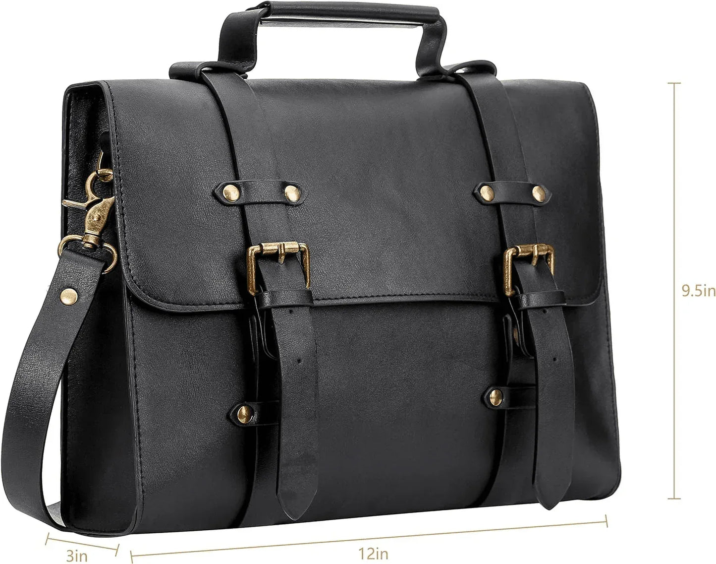 Black leather messenger bag for women
