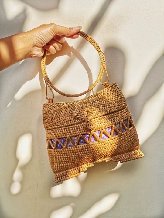 Round Handle Rattan Bag Handmade Summer Beach Purse