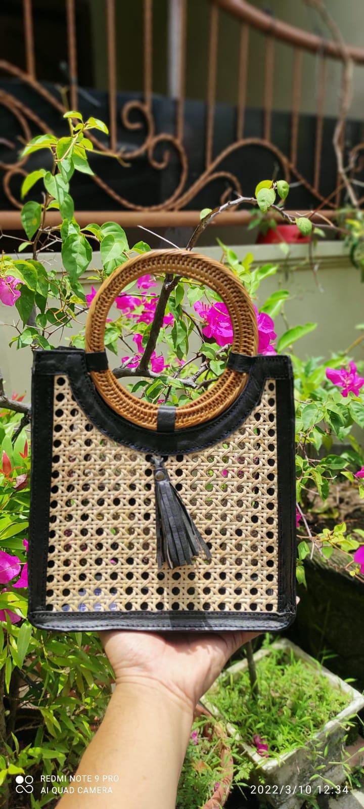 Rattan Crossbody Bag With Round Handle