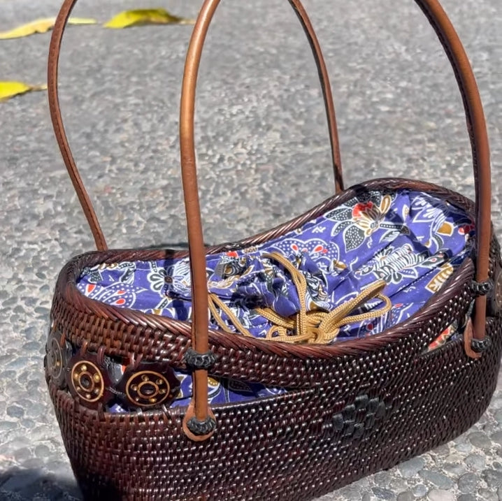 Dark Dyed Rattan Bali Handbag