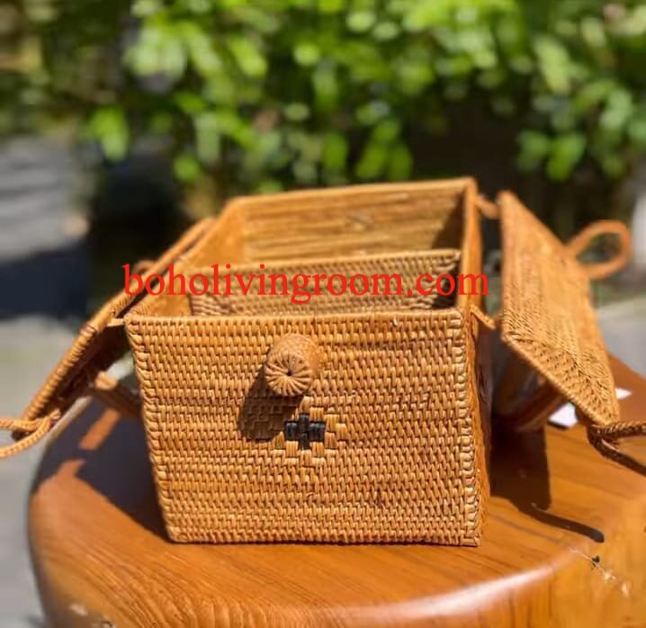 Rattan hot sale square bag