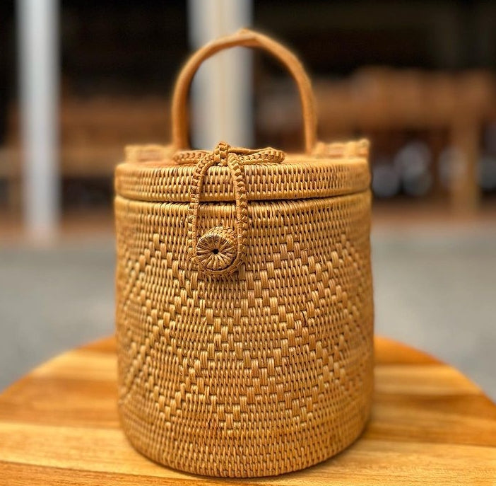 Natural Rattan Handwoven Cylinder Bag