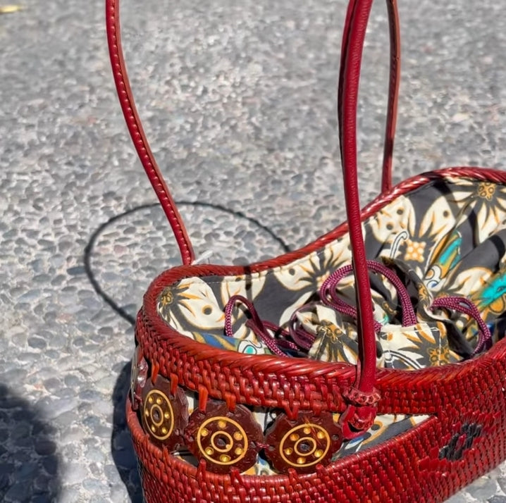 Real Dyed Red Maroon Rattan Bags