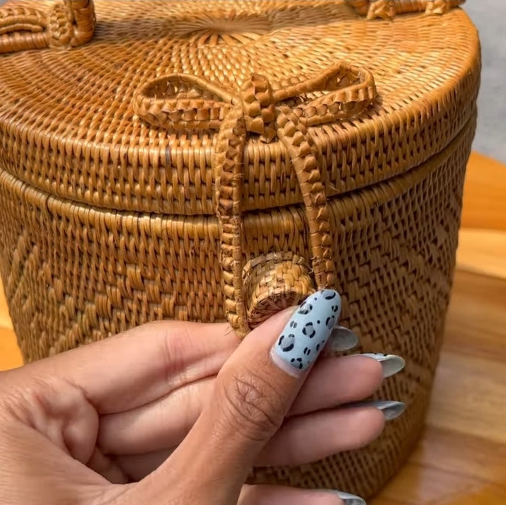 Natural Rattan Handwoven Cylinder Bag