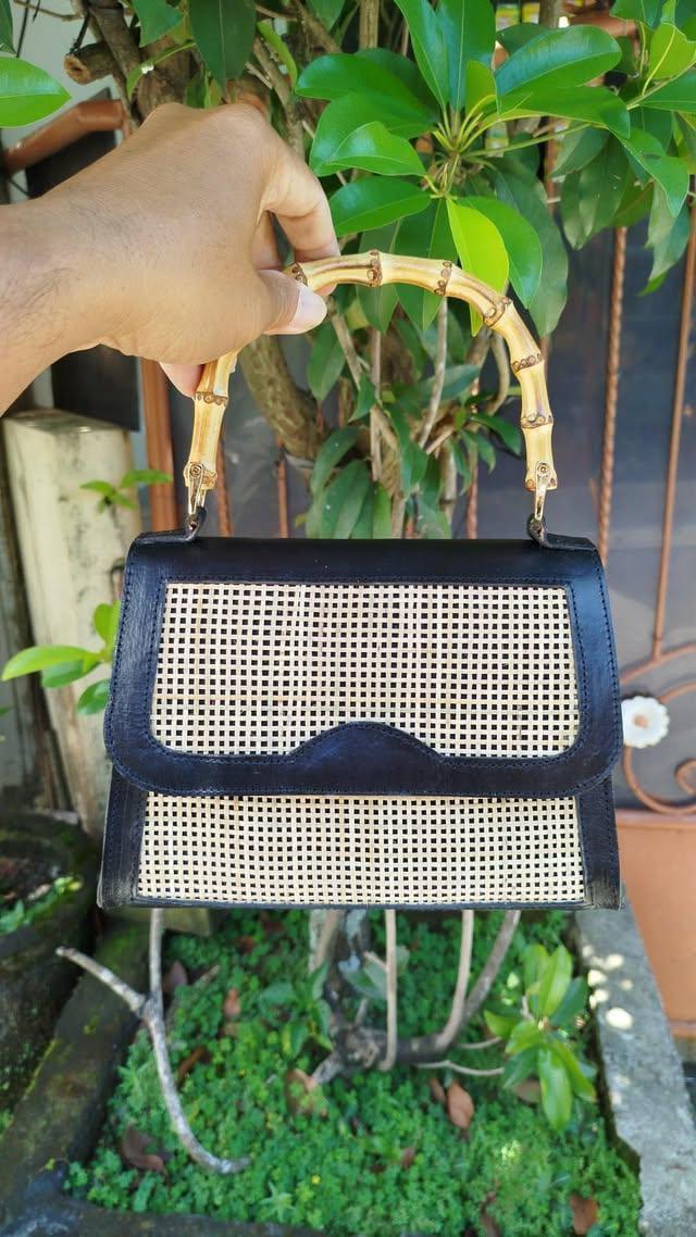 Rattan Clutch Handbag with Bamboo Handle