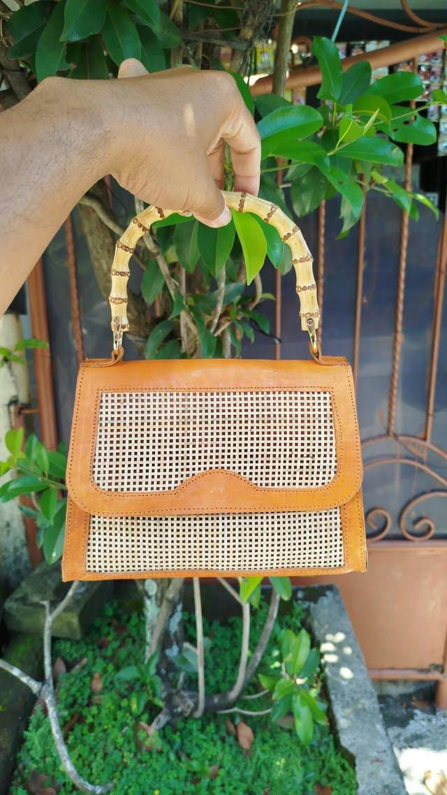 Rattan Clutch Handbag with Bamboo Handle