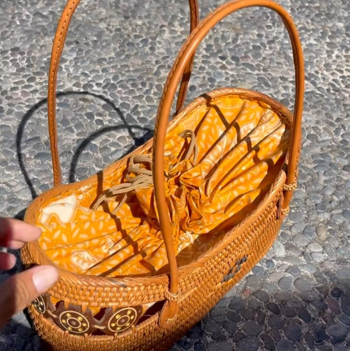 Top Handle Natural Rattan Bag