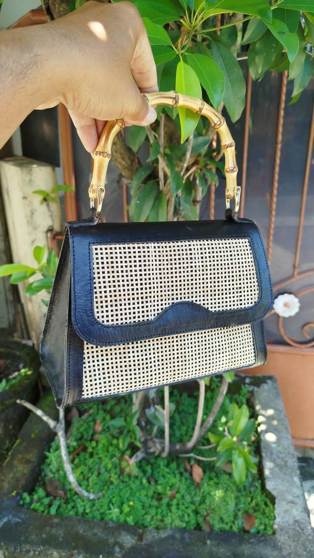 Rattan Clutch Handbag with Bamboo Handle