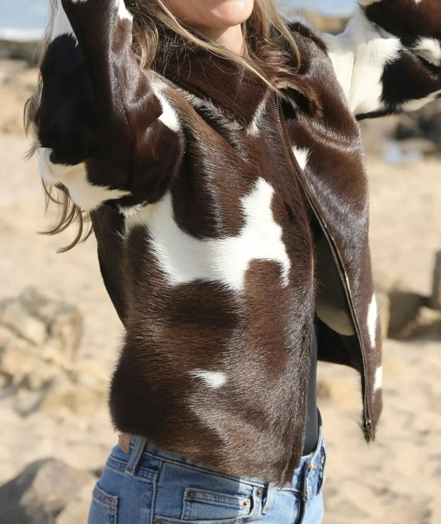 Tricolor Cow Skin Jackets For Women