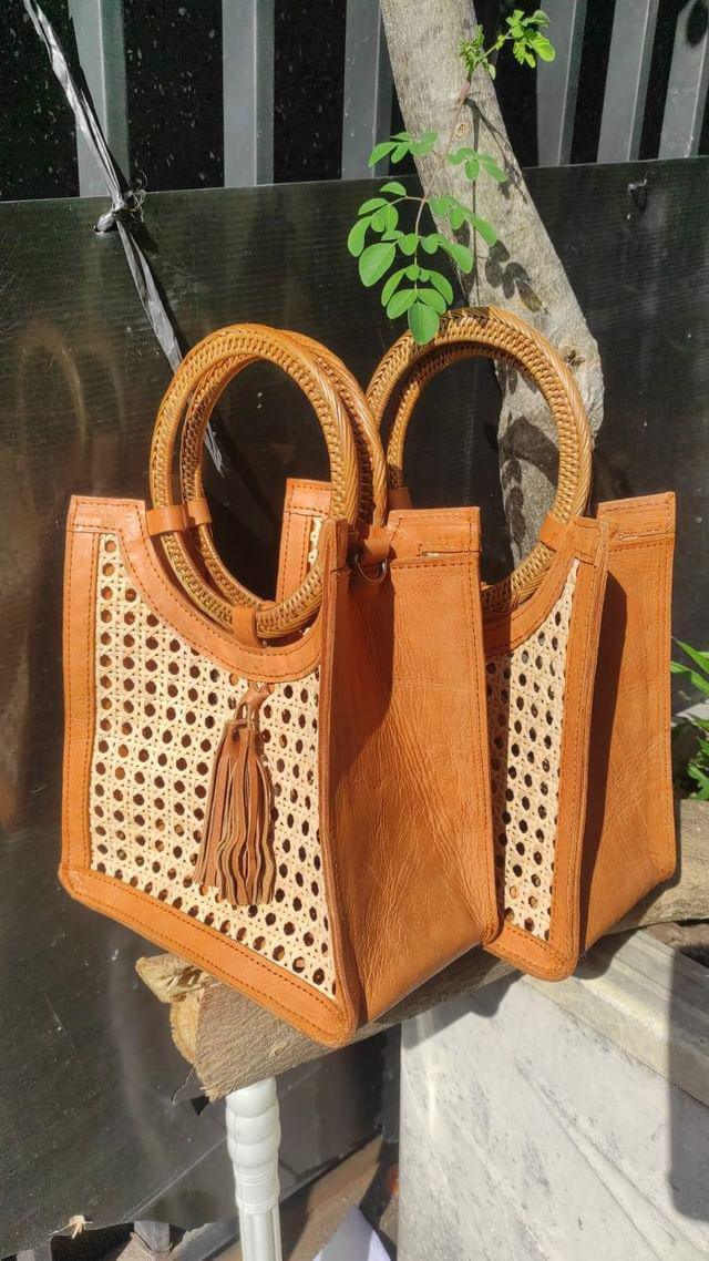 Rattan Crossbody Bag With Round Handle