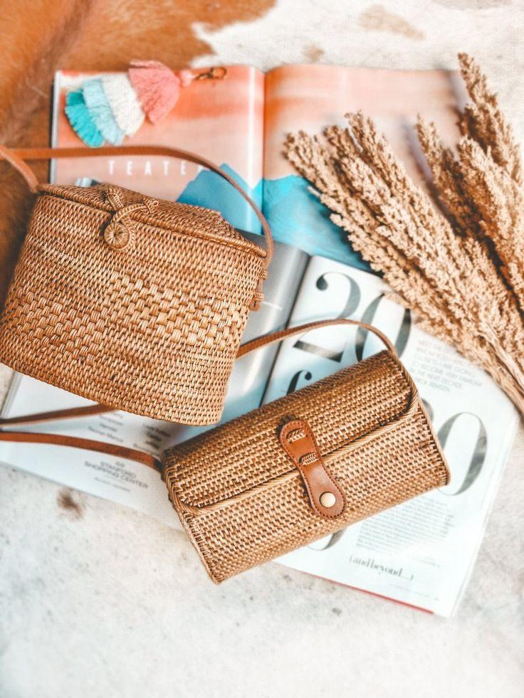 Rattan Crossbody Bag with Handwoven Ata Weave and Leather Strap