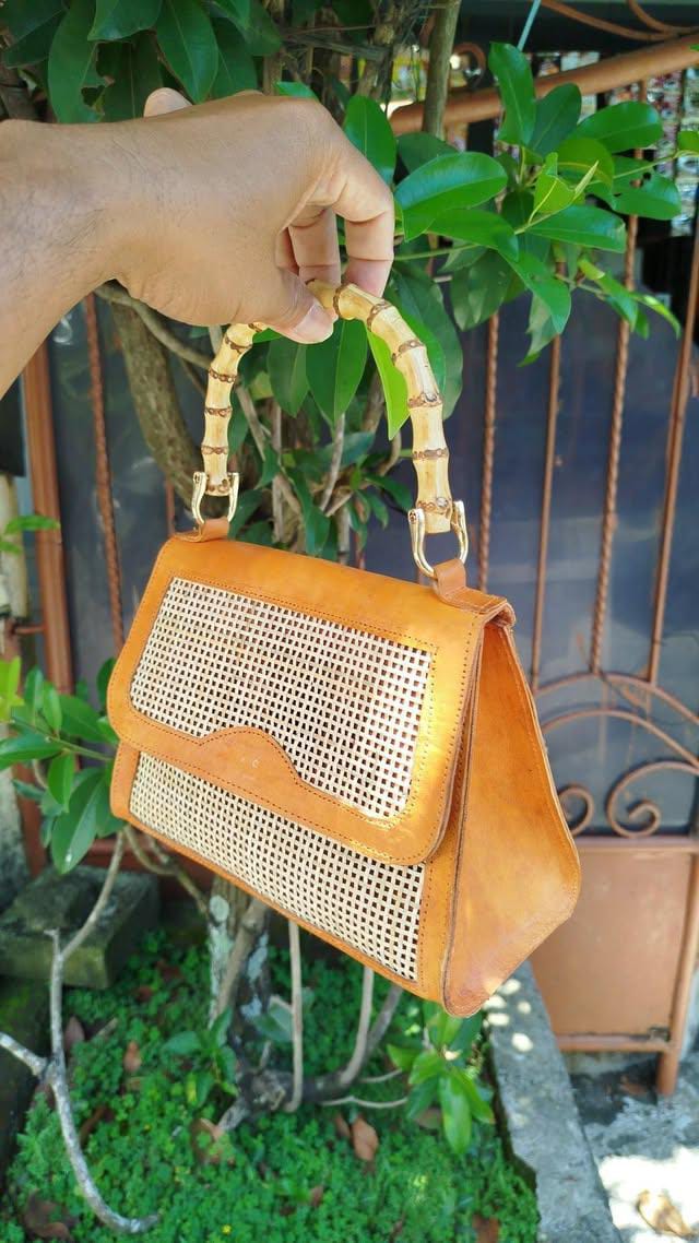 Rattan Clutch Handbag with Bamboo Handle