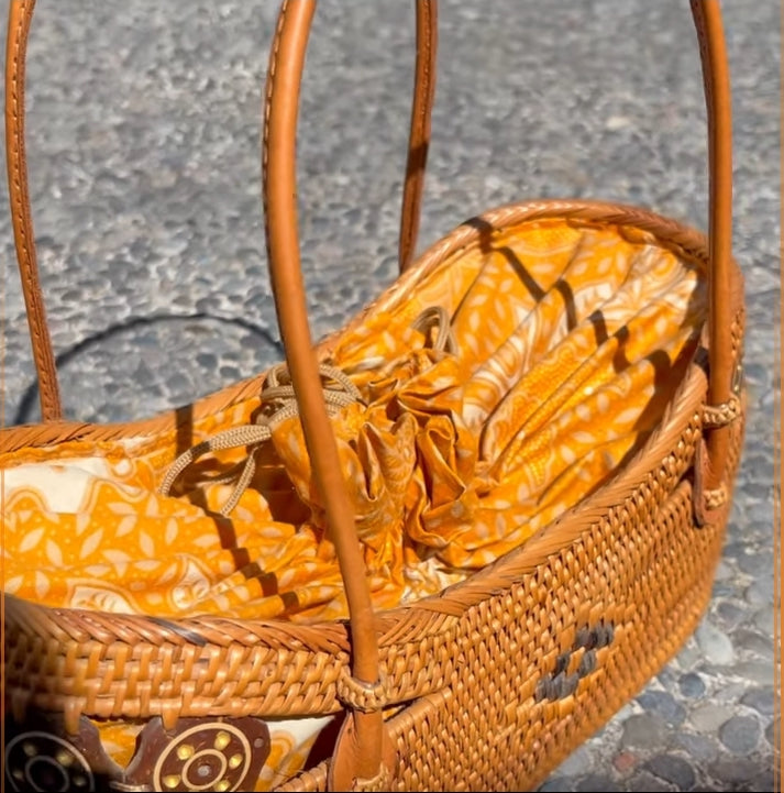 Top Handle Natural Rattan Bag