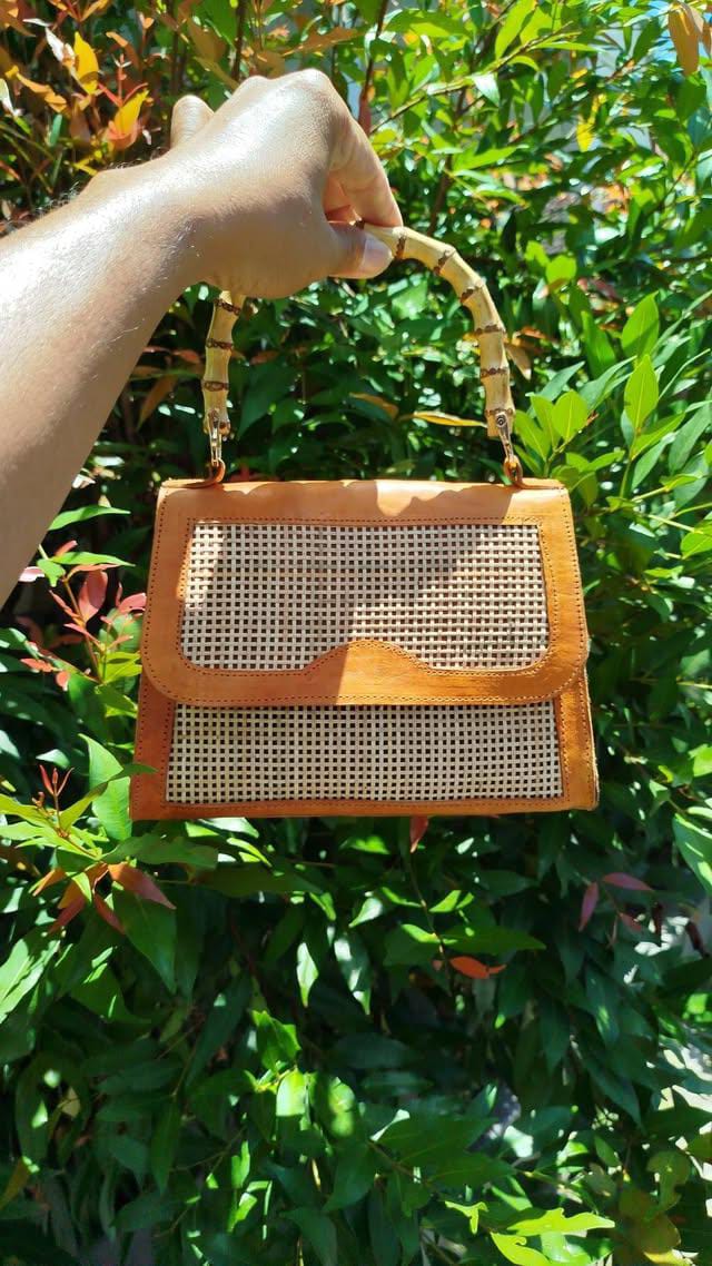 Rattan Clutch Handbag with Bamboo Handle