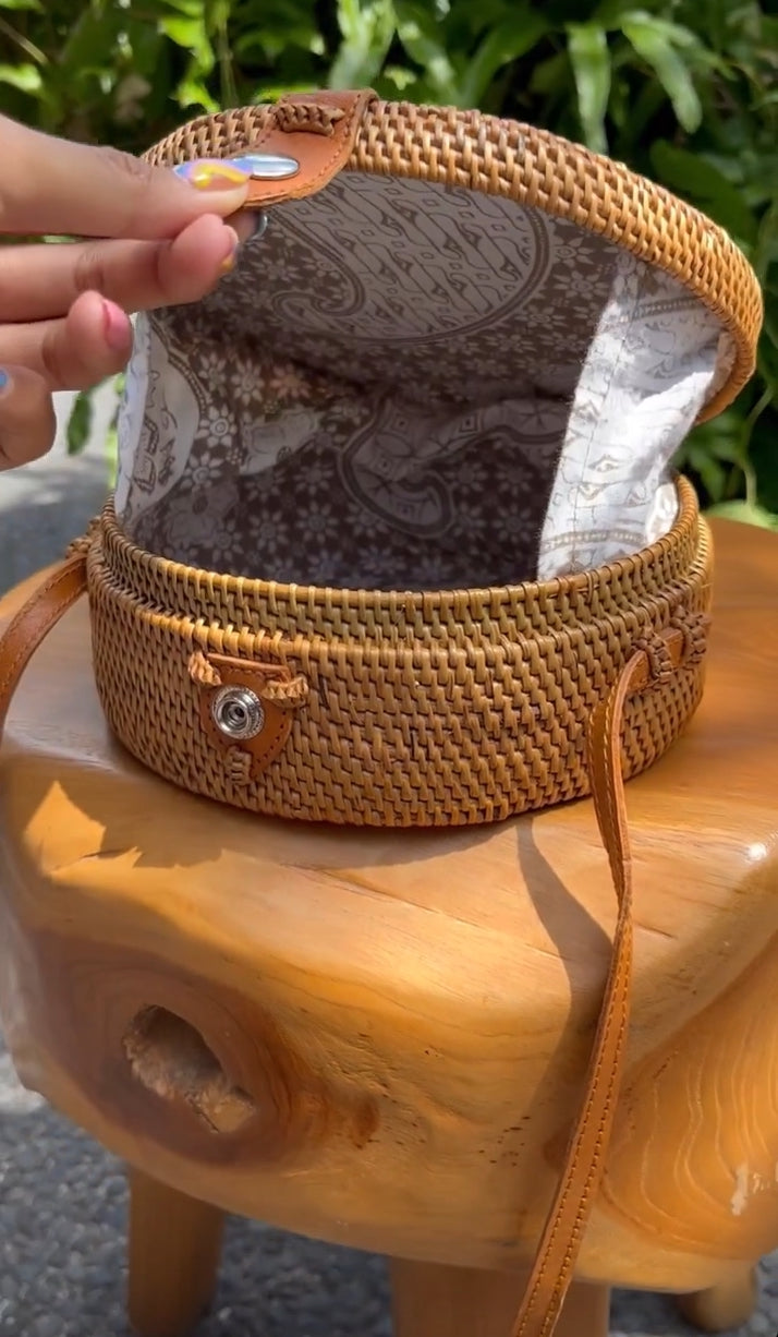 Round Rattan Crossbody Bag