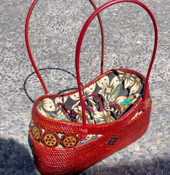 Real Dyed Red Maroon Rattan Bags
