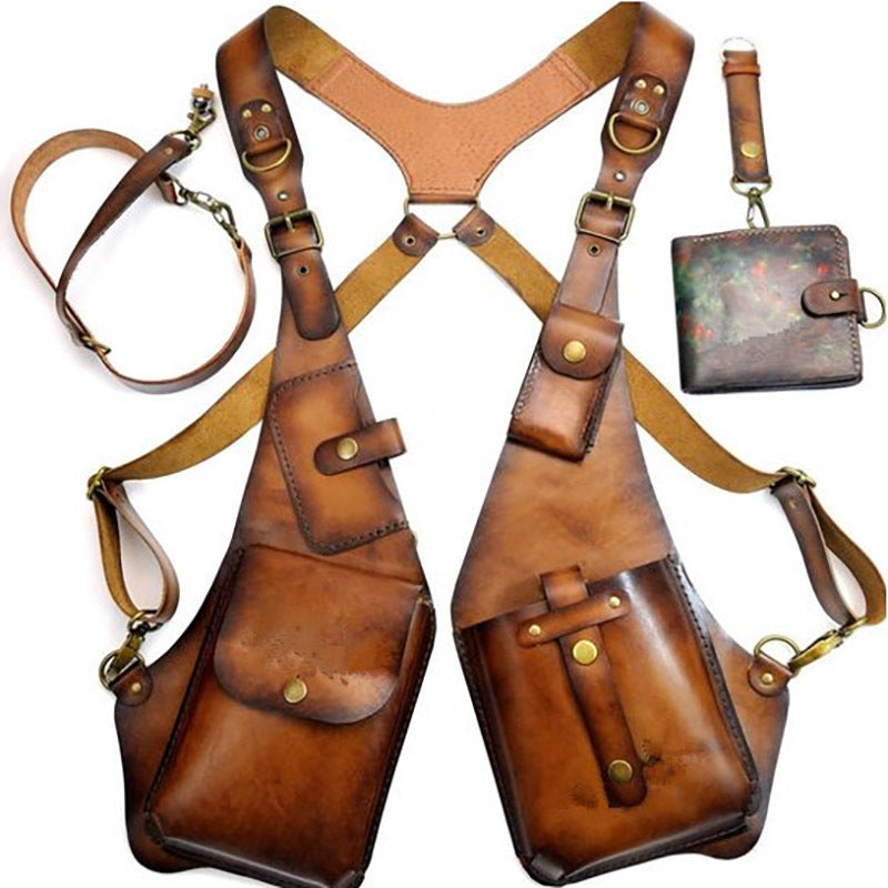 Medieval steampunk shoulder holster wallet harness pu leather 4