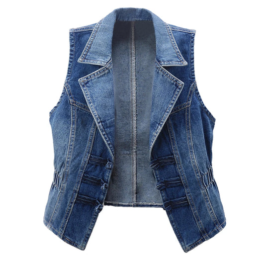 Women’s Knot Button Bluejean Denim Fitted Vest