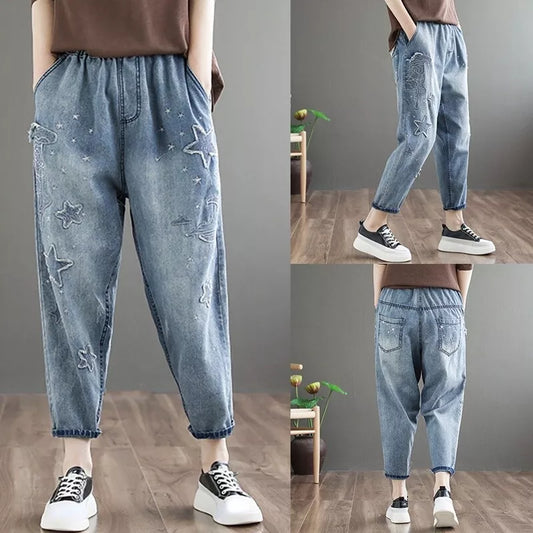 Women's Star Embroidered Harem Trouser Jeans