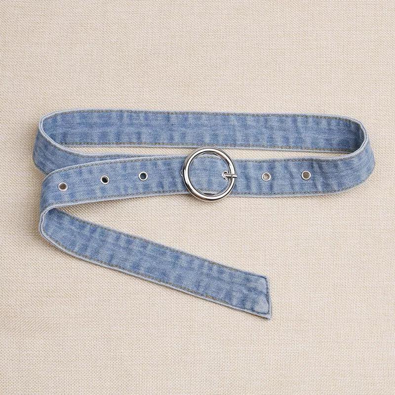 Dual Tone Round Buckle Denim Belts For Women