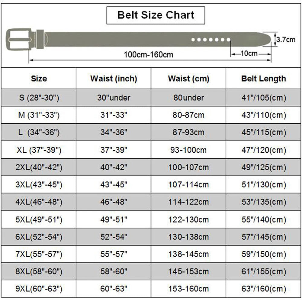 Genuine Cowhide Leather Belt for Men Tall Sizes