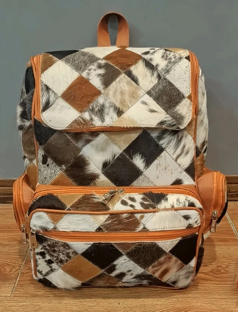 Cowhide Patchwork Rucksack Travelling