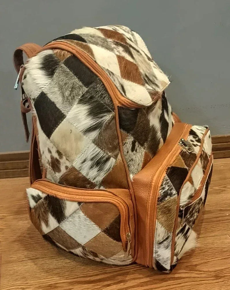 Cowhide Patchwork Rucksack Travelling