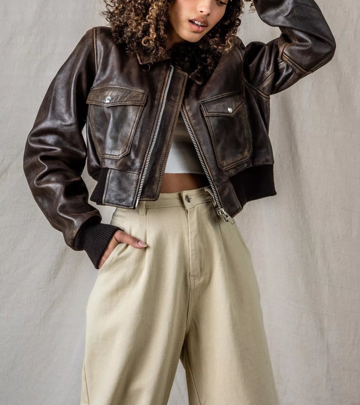 Oversized Cropped Leather Jacket Women