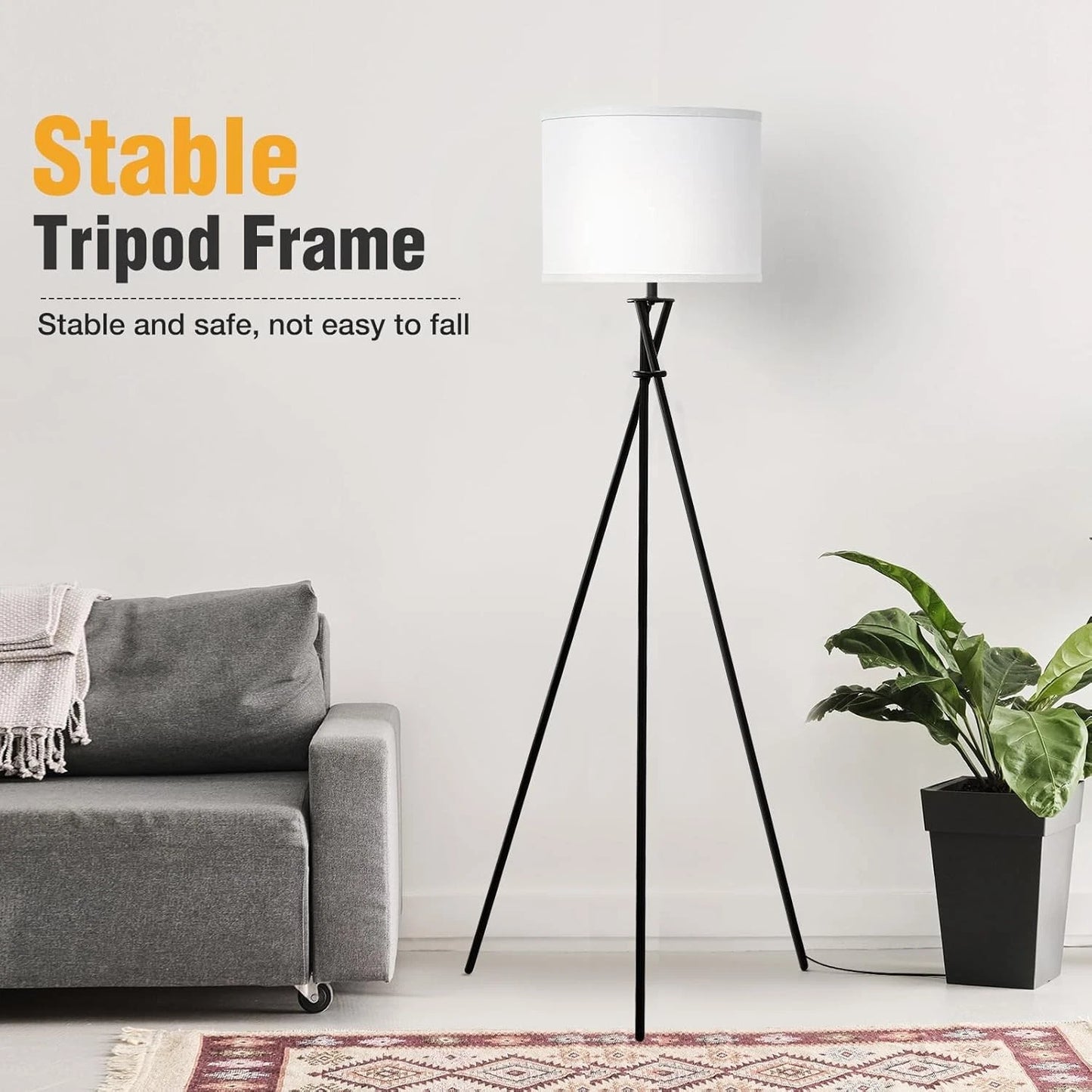 Tripod Floor Lamp for Living Room With White Linen Shade