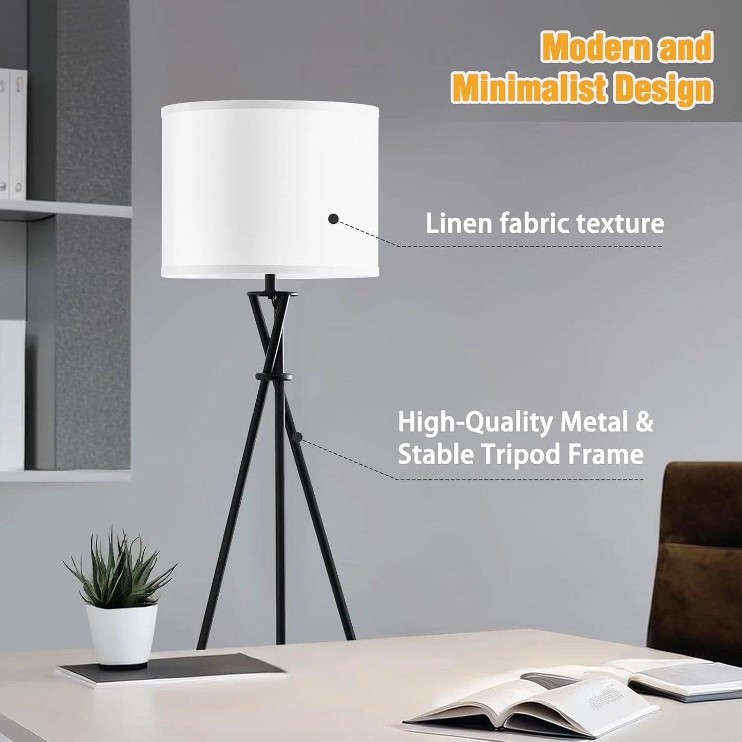 Tripod Floor Lamp for Living Room With White Linen Shade