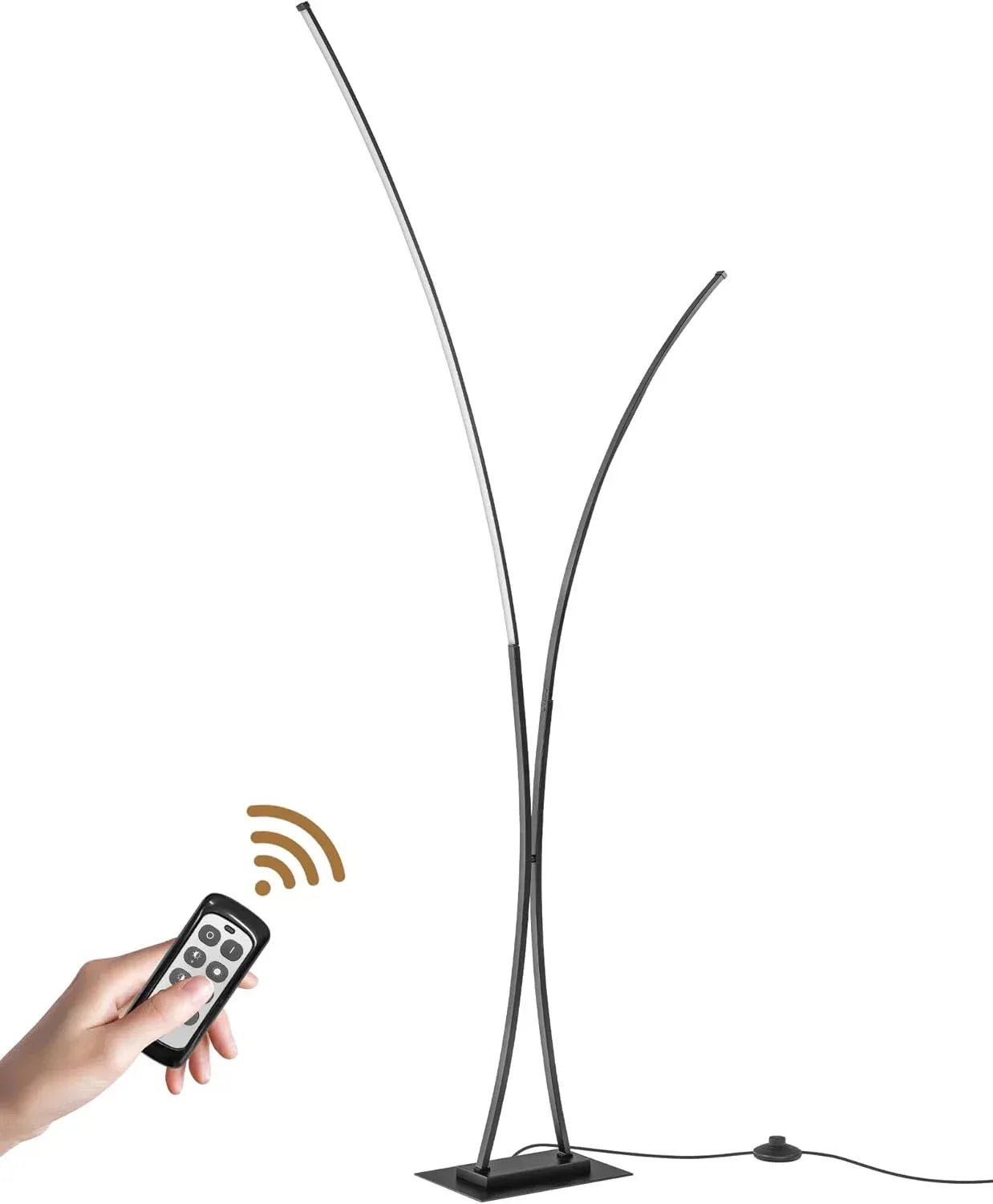 Black Arc Floor Lamp with Remote, Dual Dimmable LED Lights