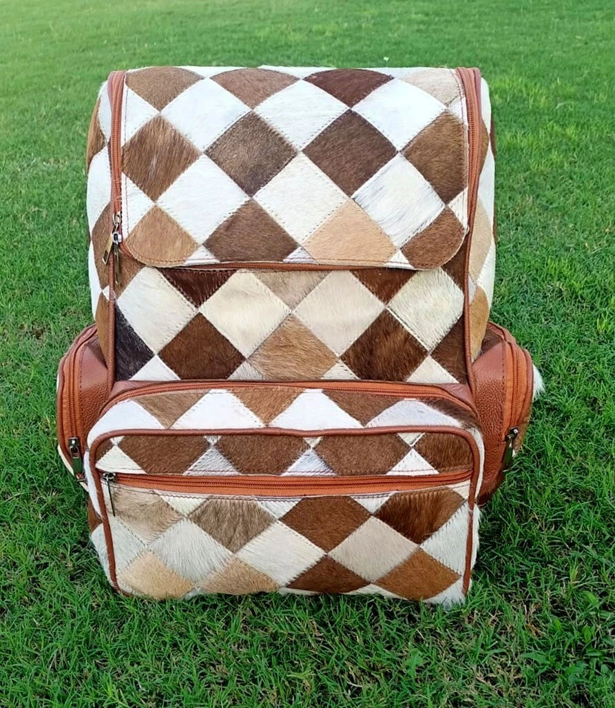 Leather Western Cowhide Patchwork Diaper Bag