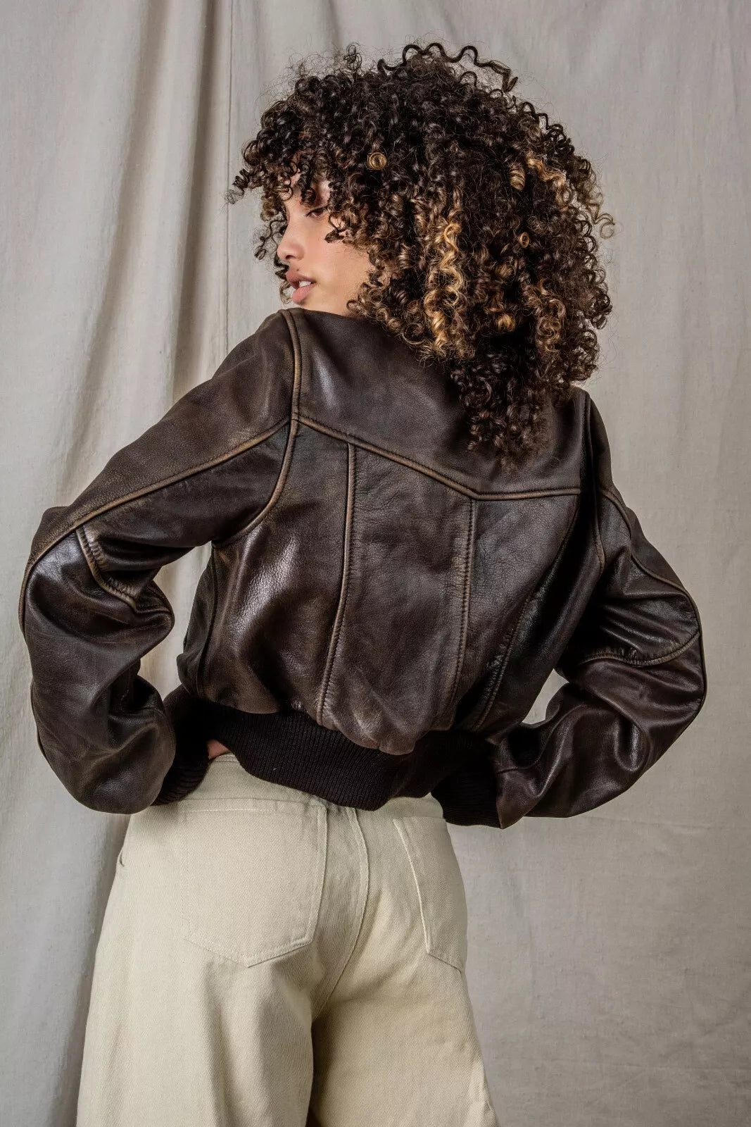 Oversized Cropped Leather Jacket Women