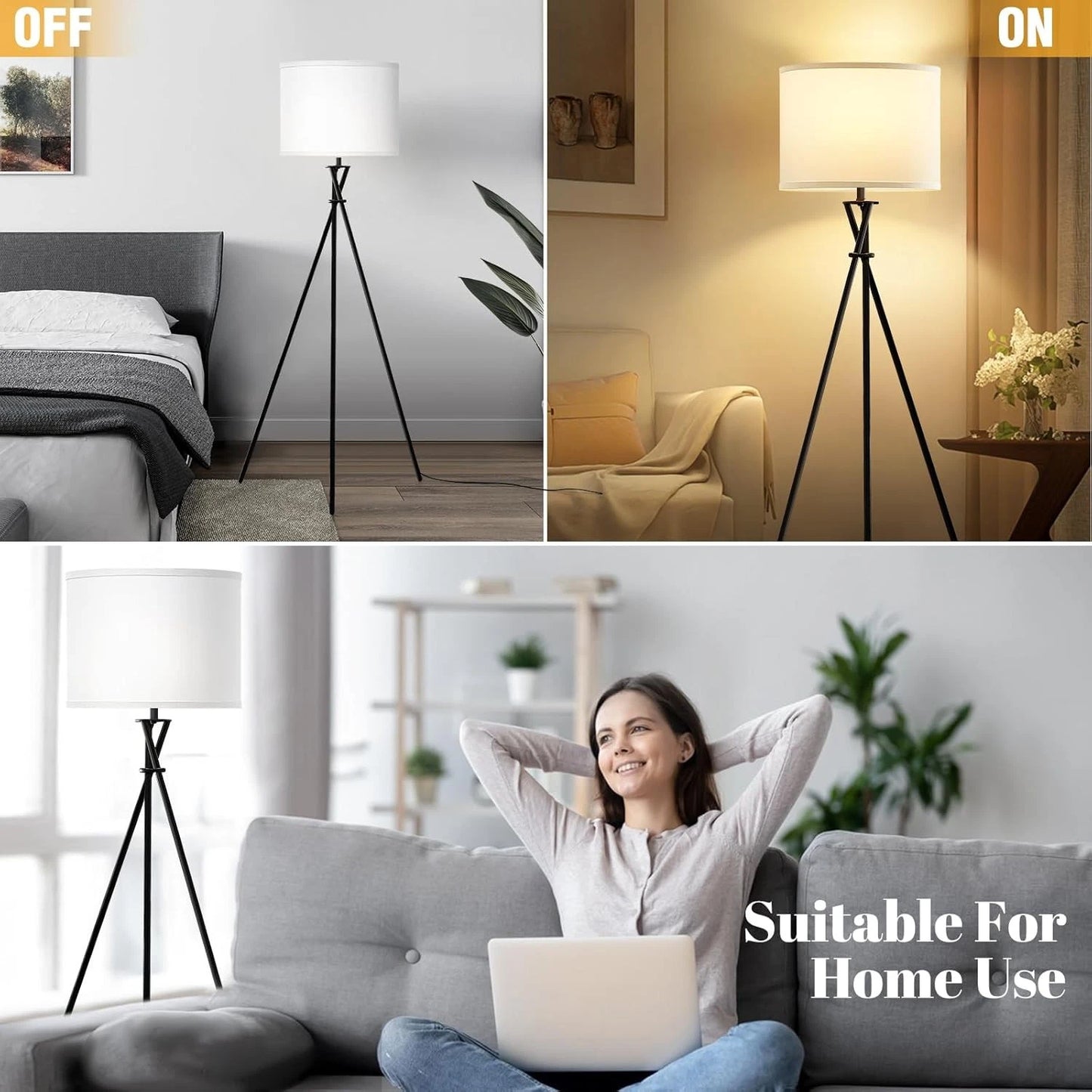 Tripod Floor Lamp for Living Room With White Linen Shade