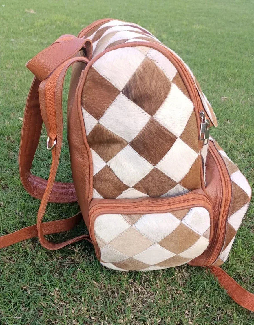 Leather Western Cowhide Patchwork Diaper Bag