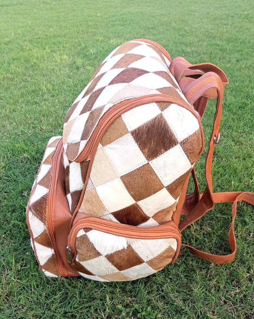 Leather Western Cowhide Patchwork Diaper Bag