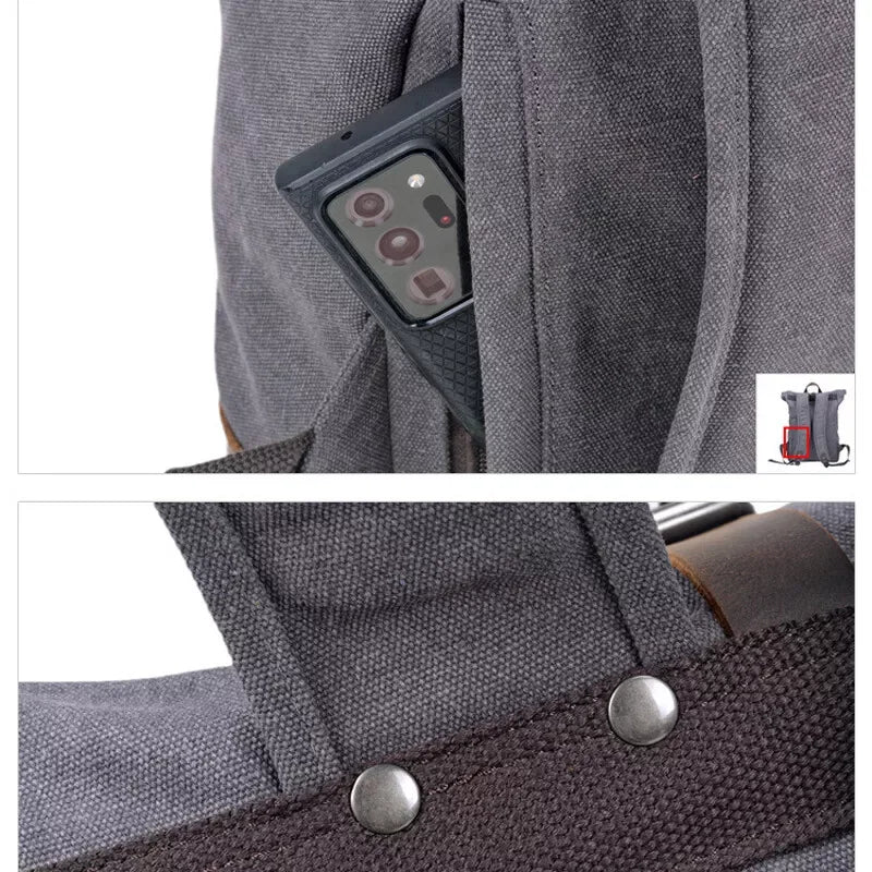 Vintage Canvas and Leather Roll Top Backpack