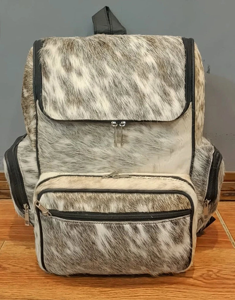 Grey White Cowhide Backpack Purse for Women