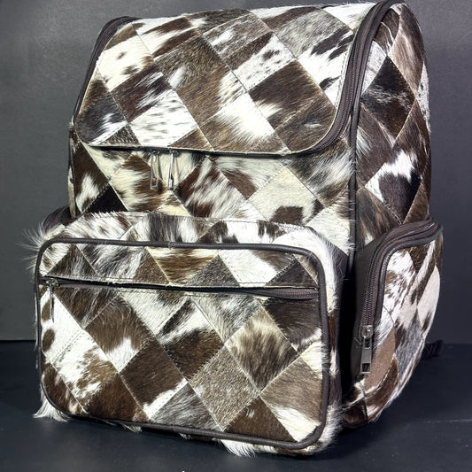 Patchwork Cowhide Backpack Leather Diaper Bag