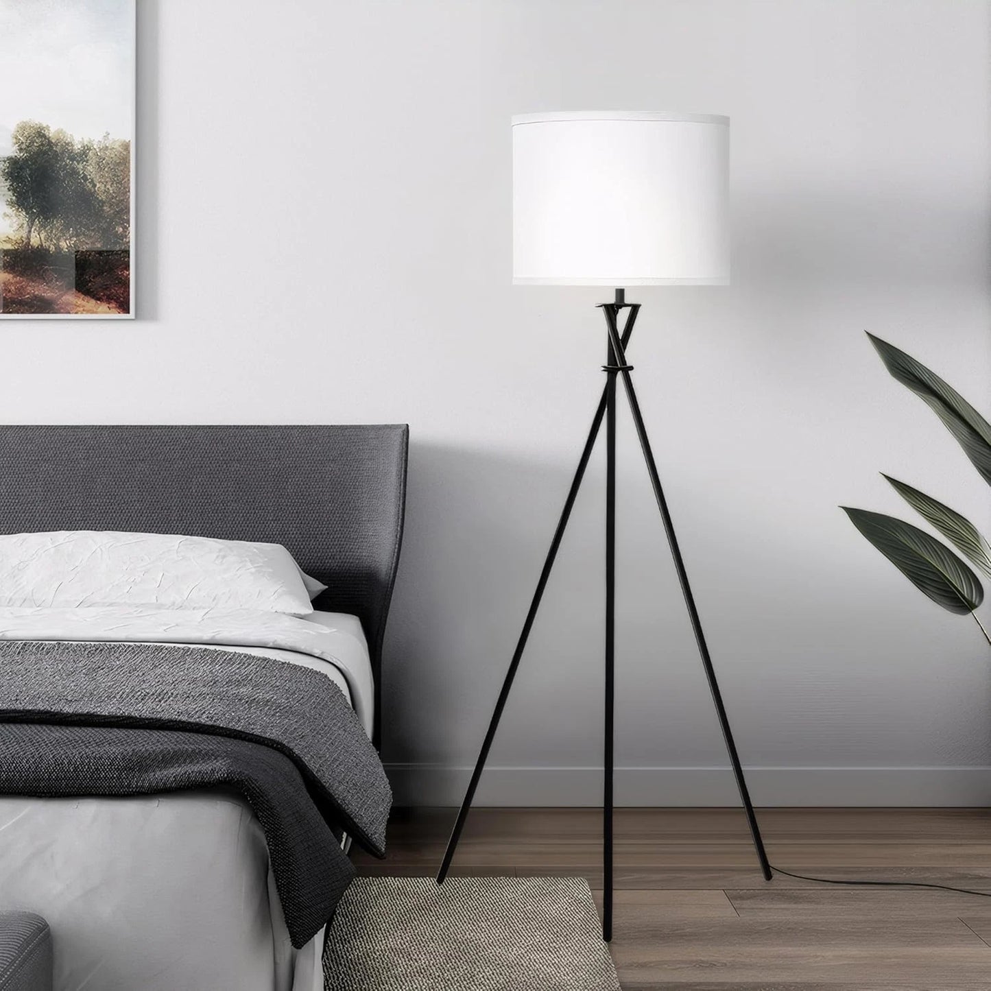 Tripod Floor Lamp for Living Room With White Linen Shade
