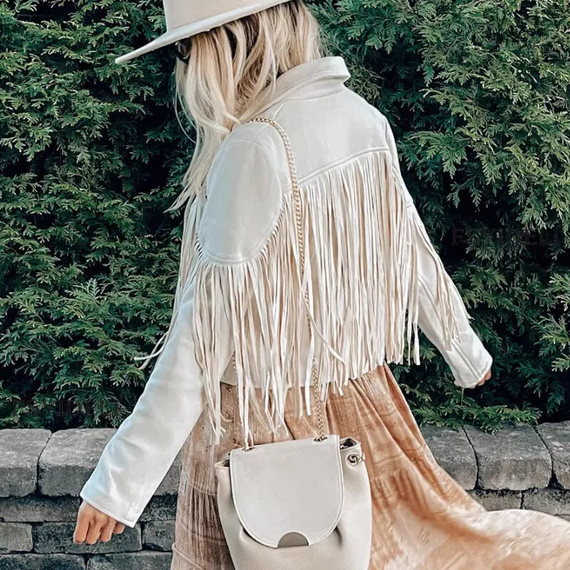 Oversized Women’s Denim Jacket with Fringe