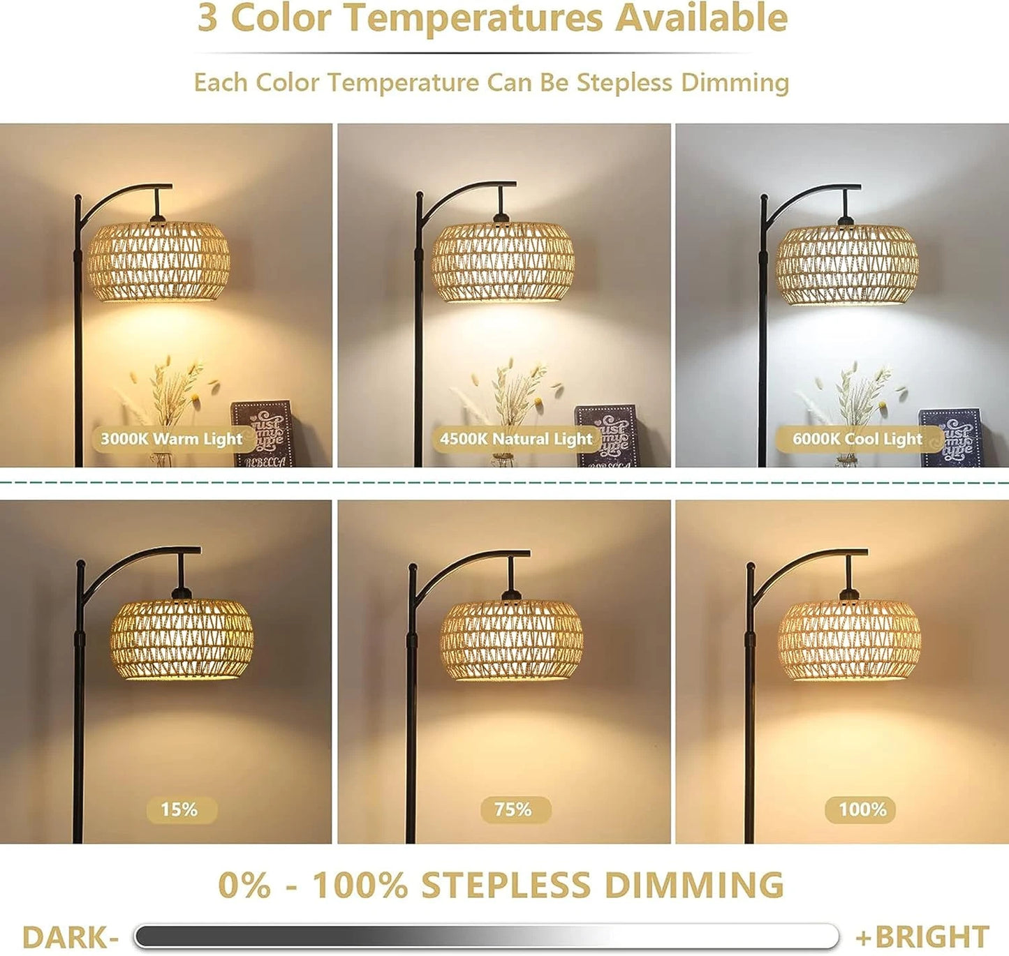 Rattan Arc Floor Standing Lamp for Living Room
