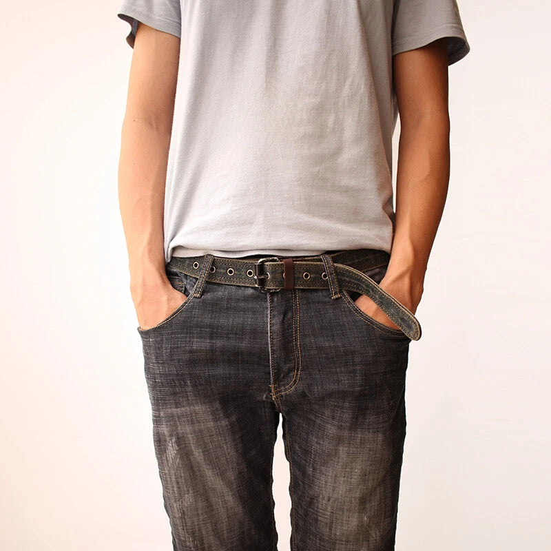 Washed Black Denim Belt Unisex Punk Style