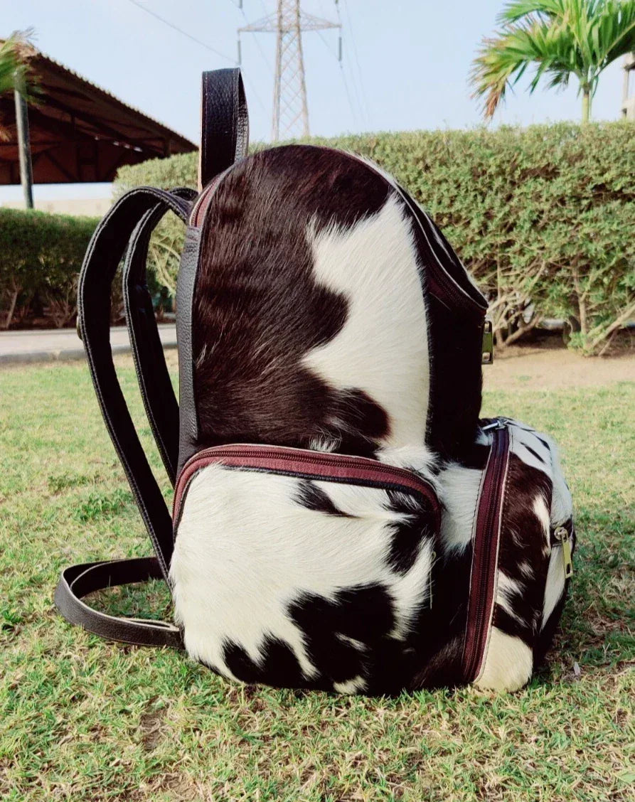 Cowhide Knapsack For Backpacking Tricolor