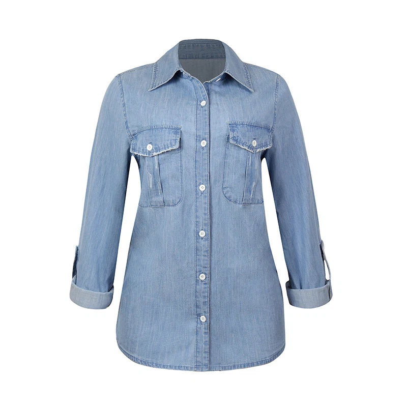 Light Blue Button-Up Women Denim Shirt
